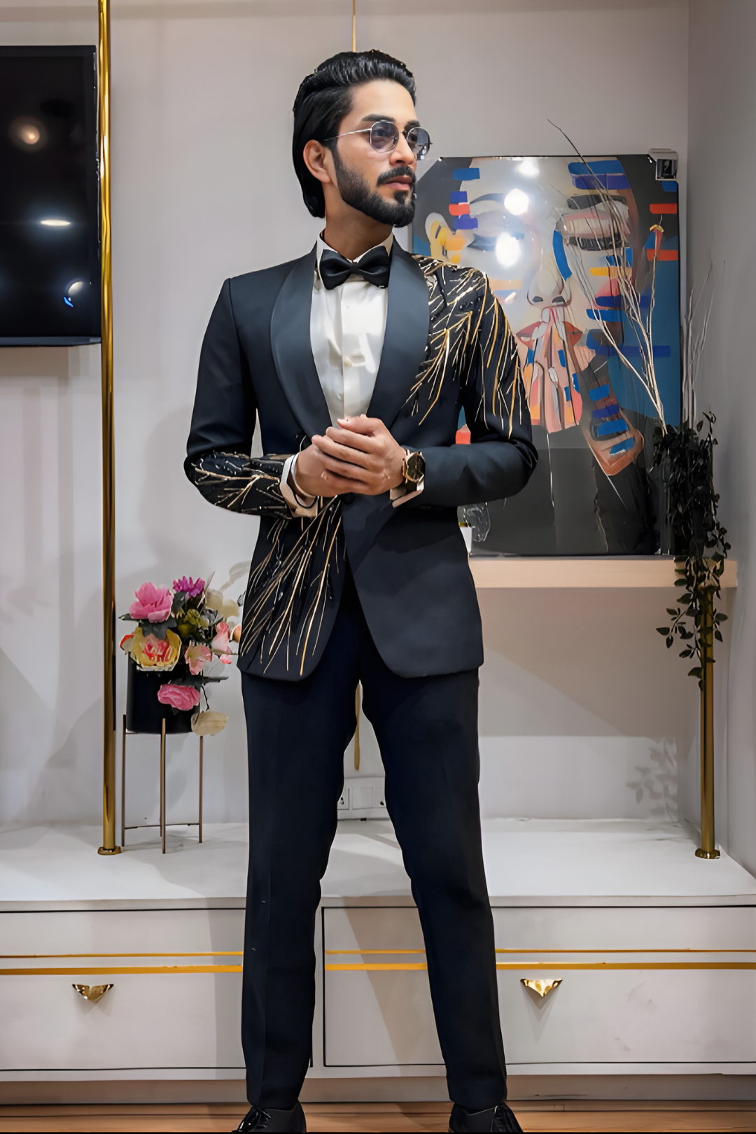 Black Designer Geometric Patterned Tuxedo
