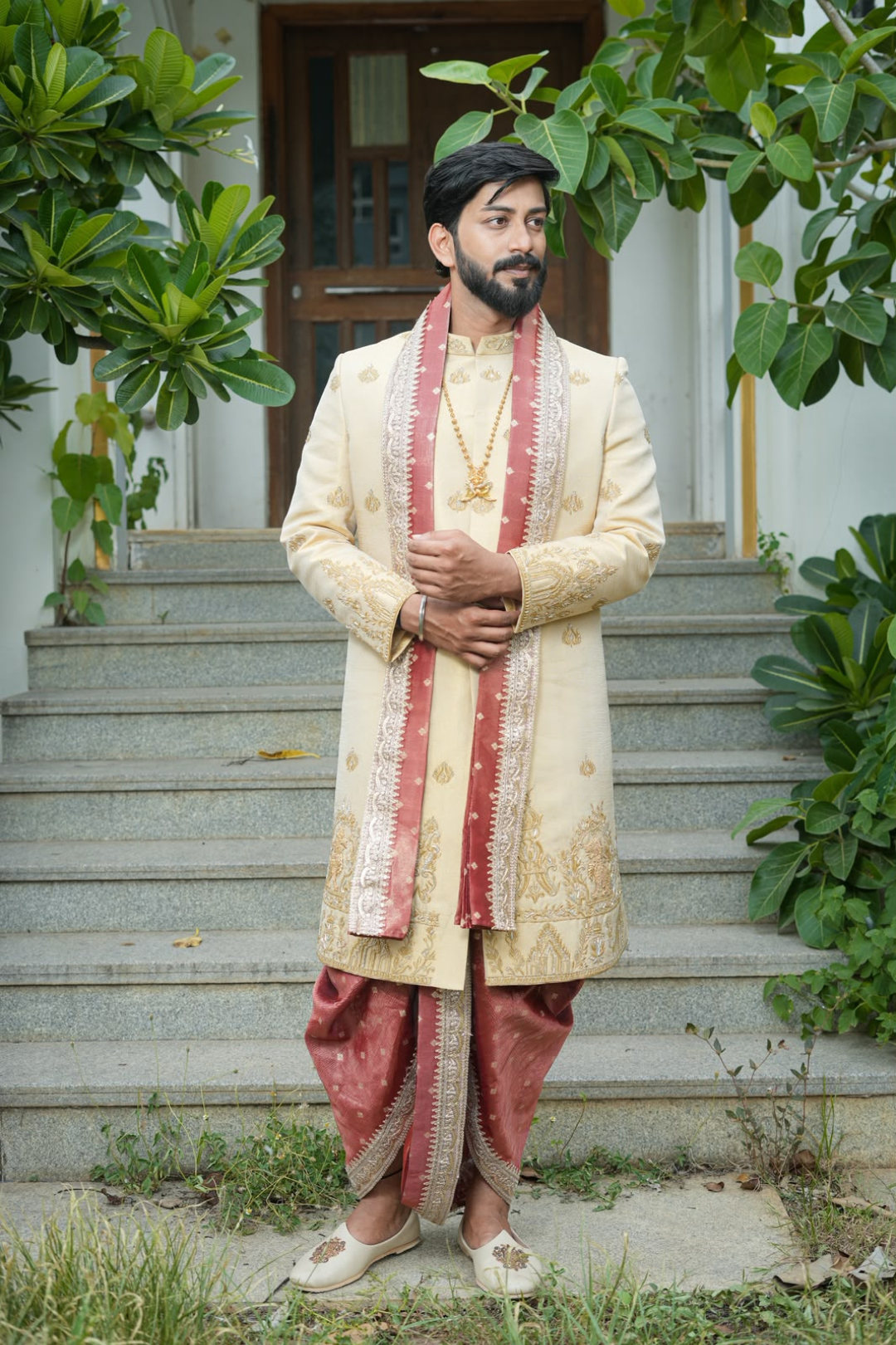 Yalli Sherwani Kurta, Dhoti & Stole Set | Premium Men's Designer Wedding & Festive Ethnic Wear