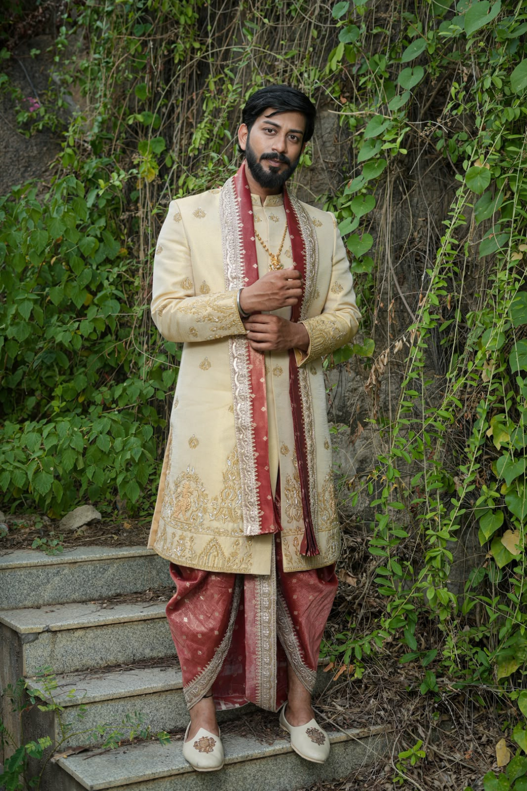 Yalli Sherwani Kurta, Dhoti & Stole Set | Premium Men's Designer Wedding & Festive Ethnic Wear