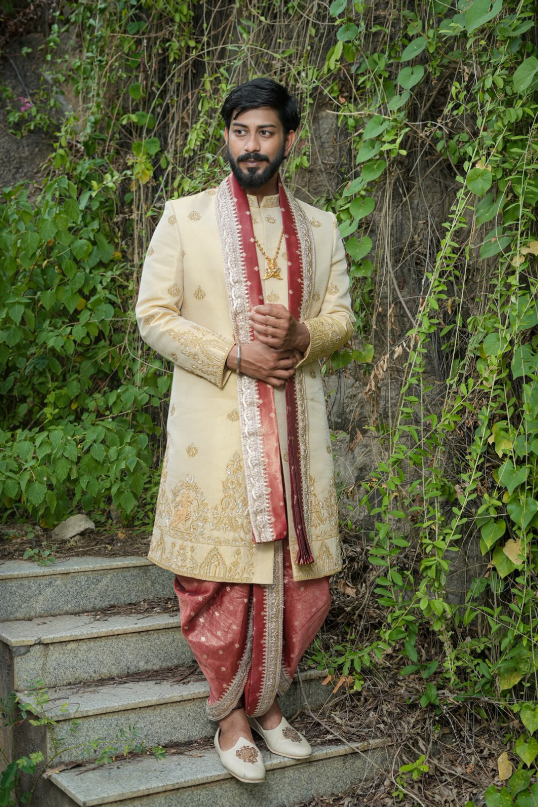 Yalli Sherwani Kurta, Dhoti & Stole Set | Premium Men's Designer Wedding & Festive Ethnic Wear