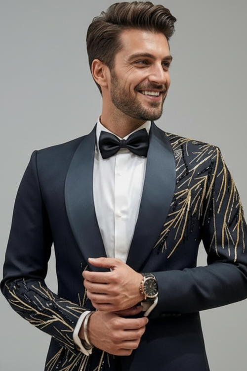 Black Designer Geometric Patterned Tuxedo