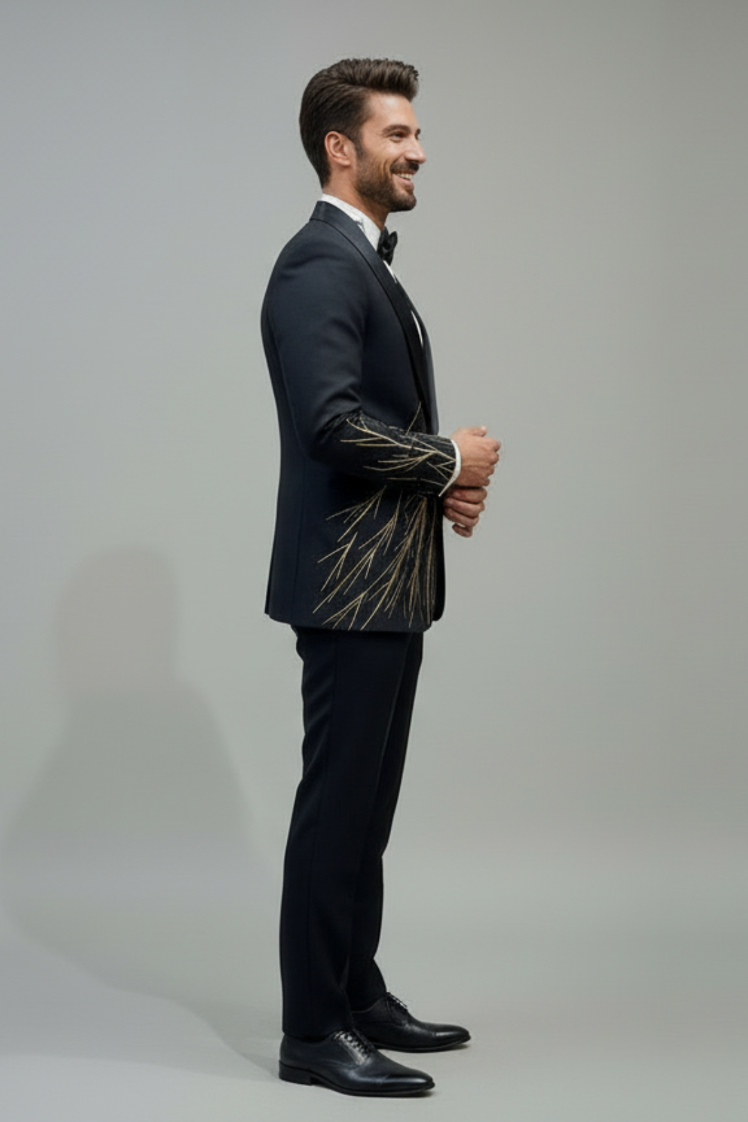 Black Designer Geometric Patterned Tuxedo