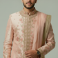 Peach Silk Floral Embroidered Sherwani Set with Dhoti Pants & Dupatta