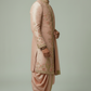 Peach Silk Floral Embroidered Sherwani Set with Dhoti Pants & Dupatta