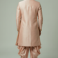 Peach Silk Floral Embroidered Sherwani Set with Dhoti Pants & Dupatta