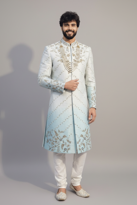 Dual ombrey pure raw silk sherwani