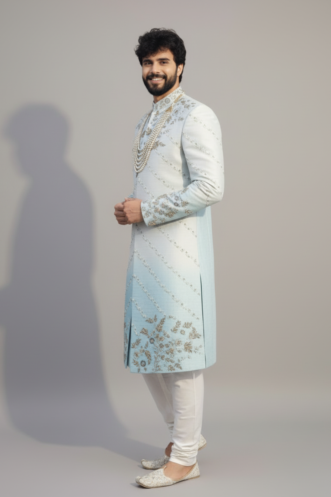 Dual ombrey  pure raw silk sherwani