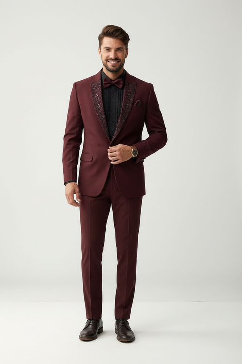 Wine Peak Lapelled Wool Crepe Tuxedo