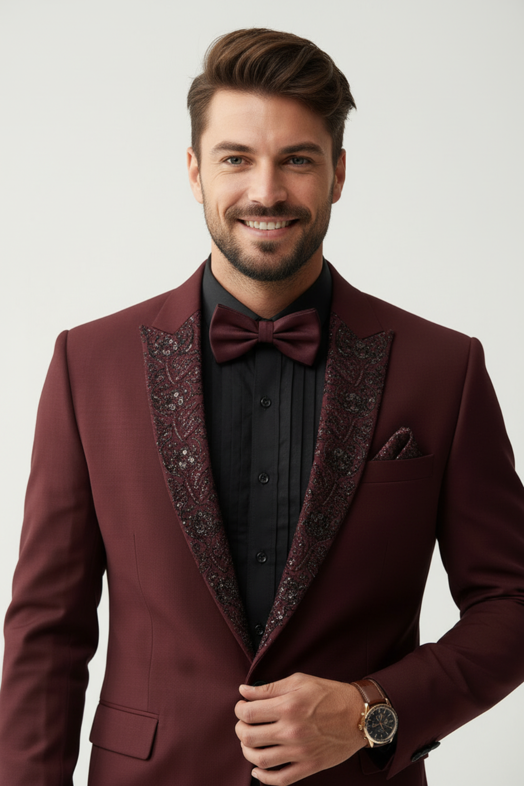 Wine Peak Lapelled Wool Crepe Tuxedo