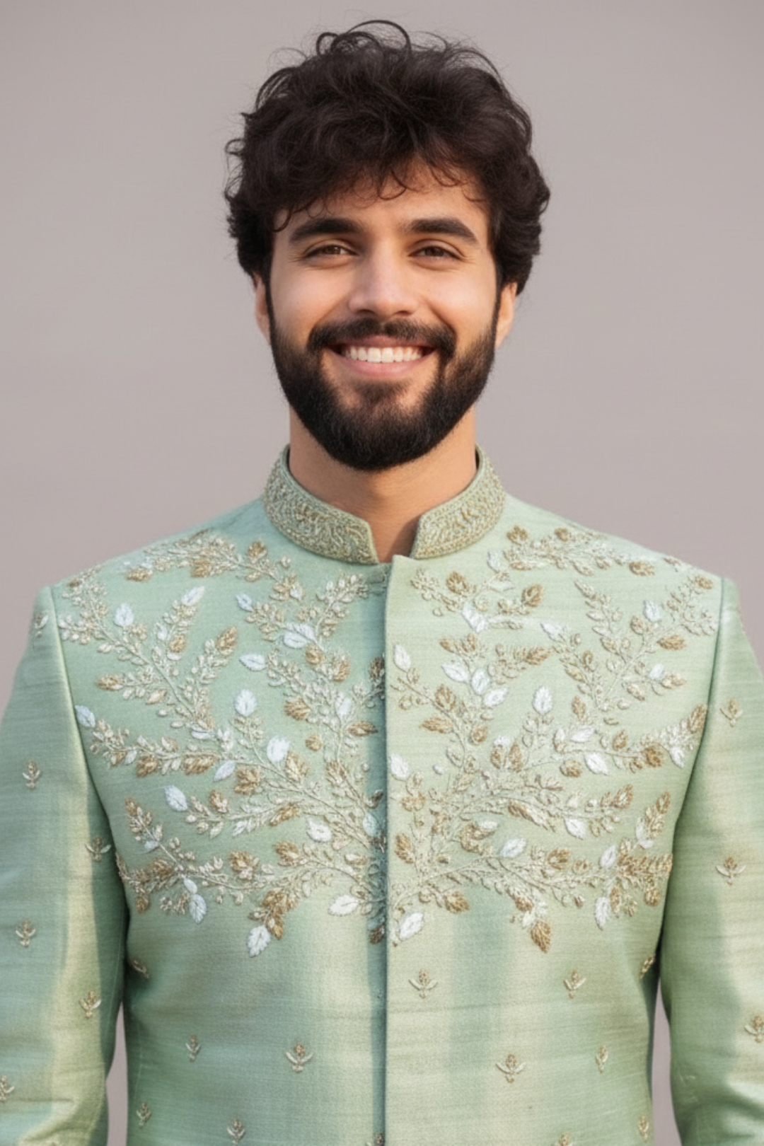 Green colour embroidered designer sherwani