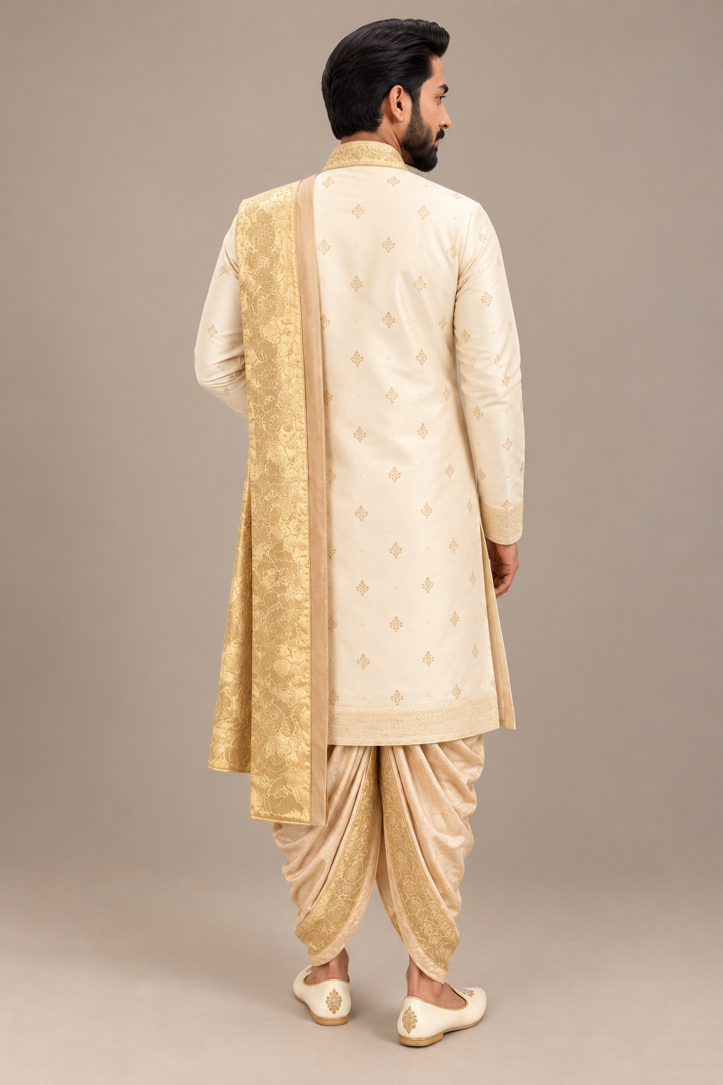 Self Textured Boota Semi-Pattu Set