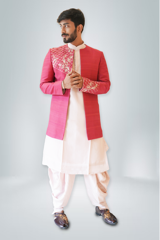 Open Jacket-Kurta Patiyala Set with Pita Work