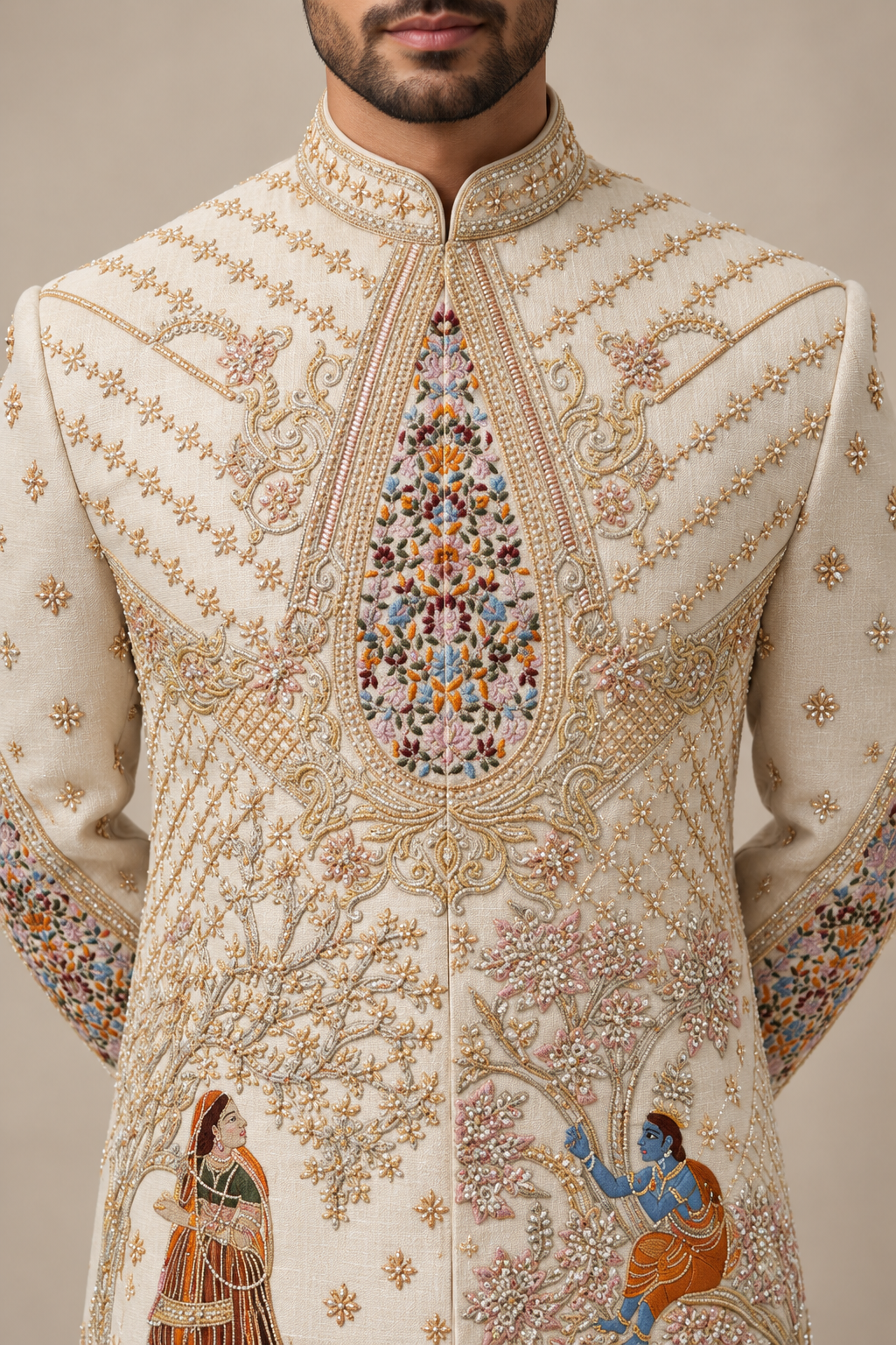 heavenly pink Heritage Embroidered- Radha Krishna Sherwani
