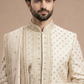 Cream Embroidered Sherwani for Men with Dupatta – Royal Wedding & Groom Wear