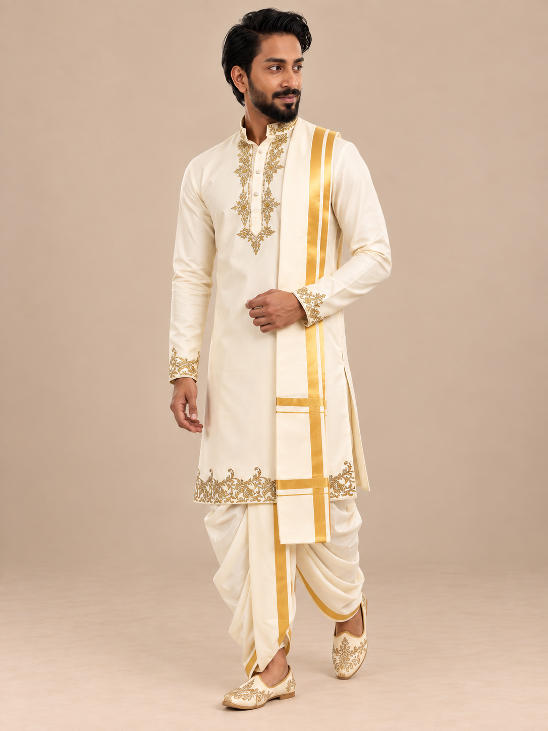 Zardozi Embroidered Pure Pattu Kurta Set