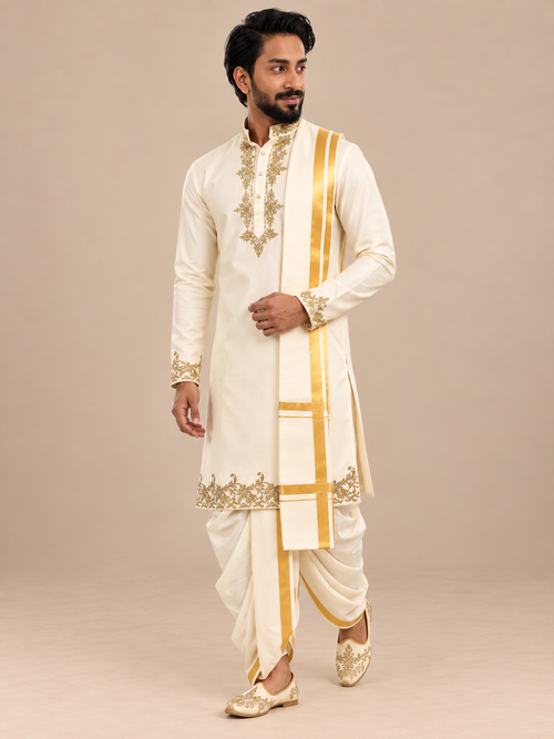 Zardozi Embroidered Pure Pattu Kurta Set