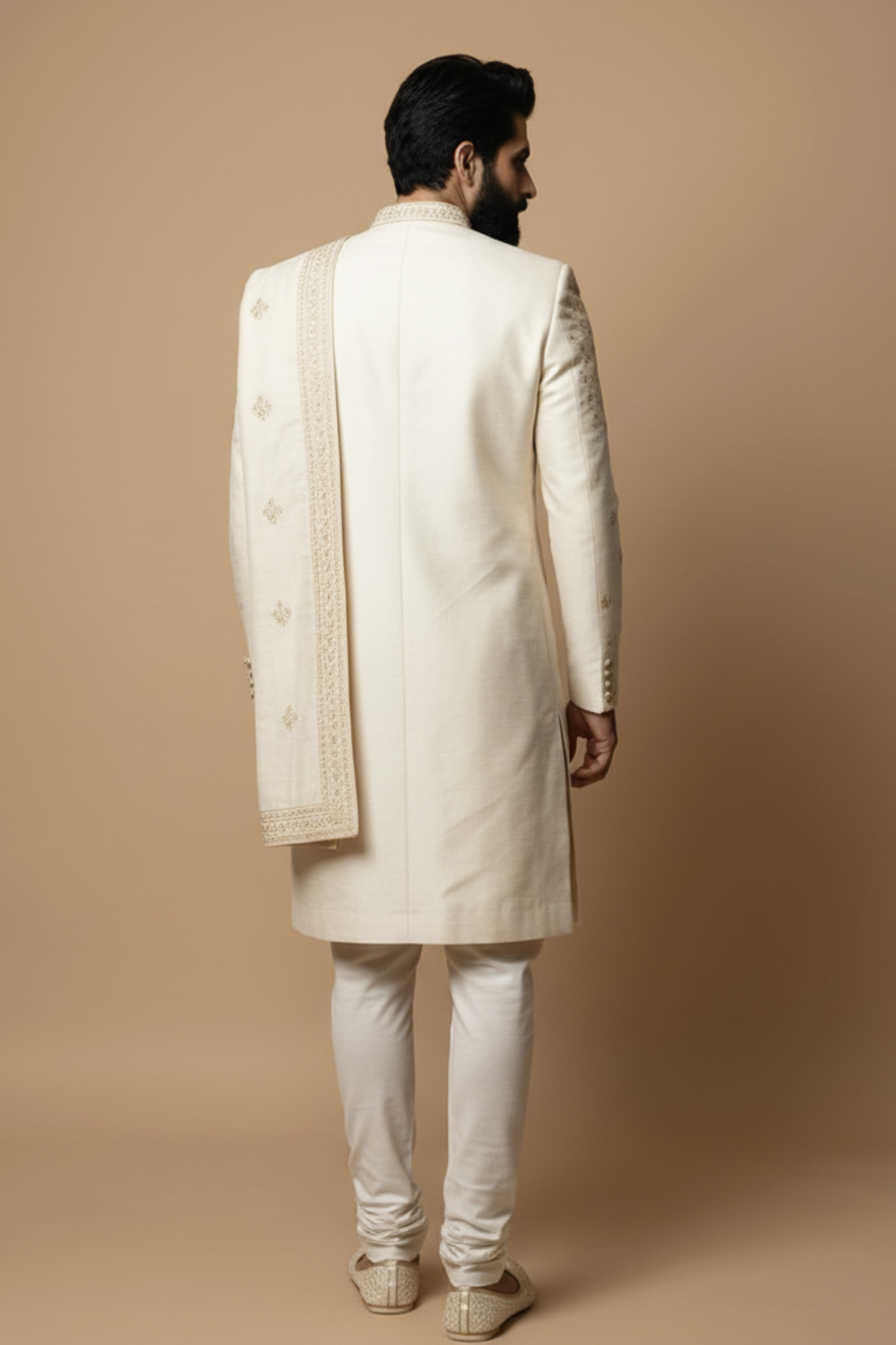 Ivory Embroidered Sherwani for Men with Dupatta – Luxury Wedding & Groom Wear