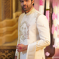 Ivory Men's Wedding Sherwani  with Sita Ram Embroidery