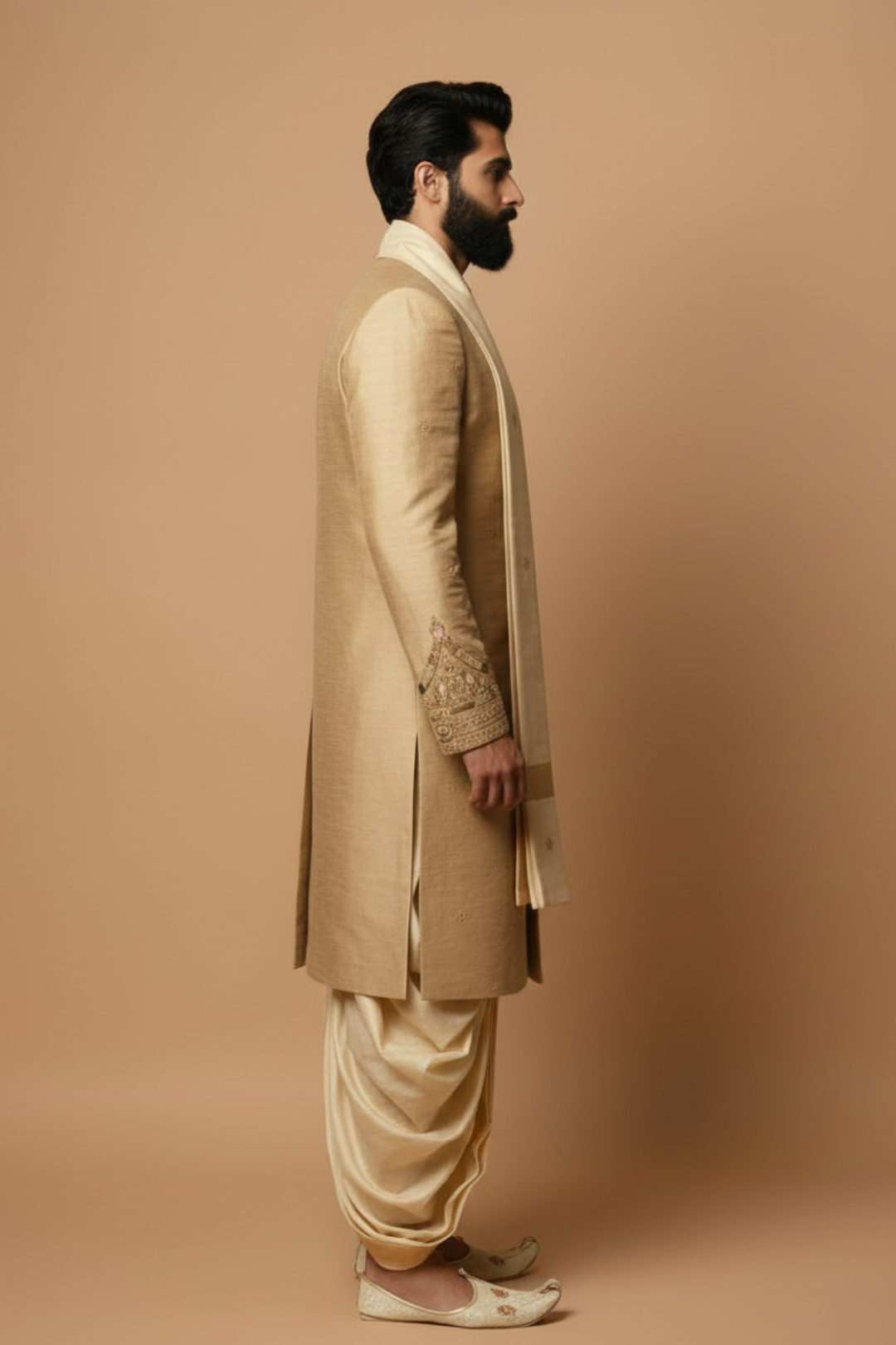 Gold Traditional Sherwani with Dhoti Set for Men – Royal Wedding & Groom Wear