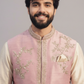 Blush Pink Embroidered Nehru Jacket Kurta Set for Men – Wedding & Festive Wear