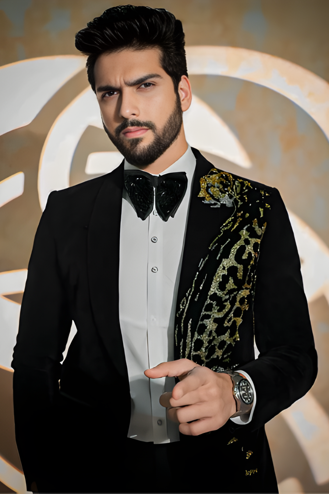 Black Velvet Leopard Textured Tuxedo