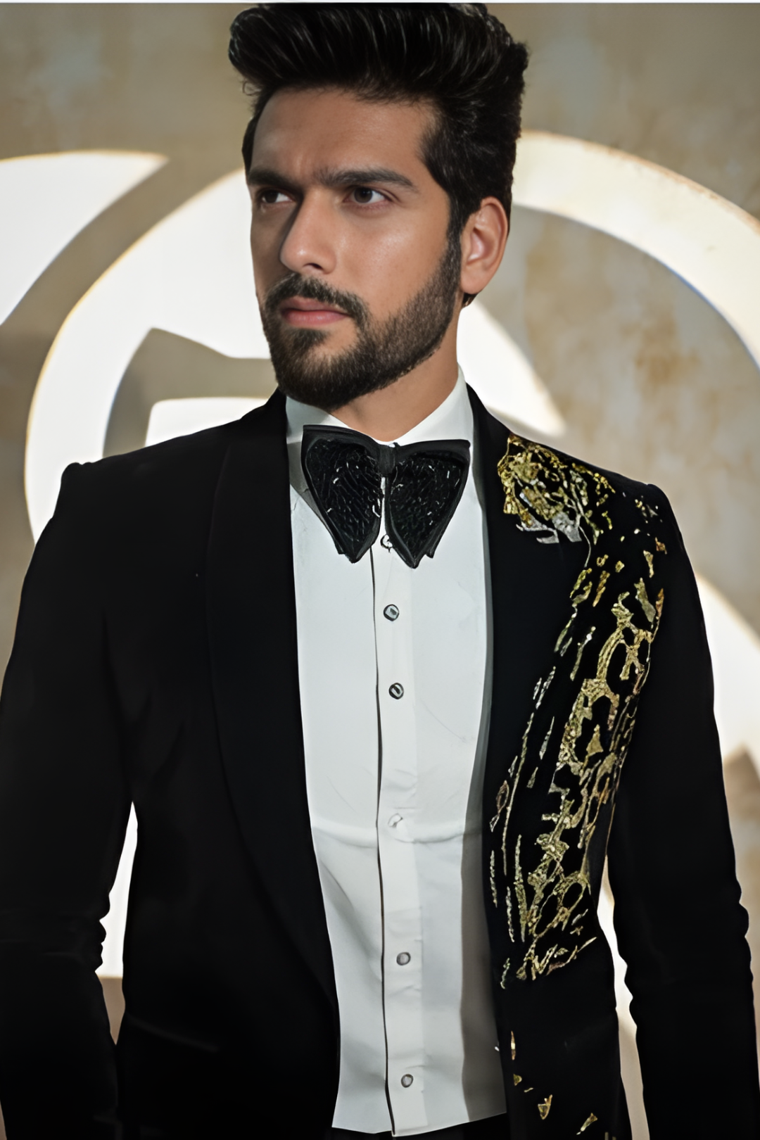 Black Velvet Leopard Textured Tuxedo