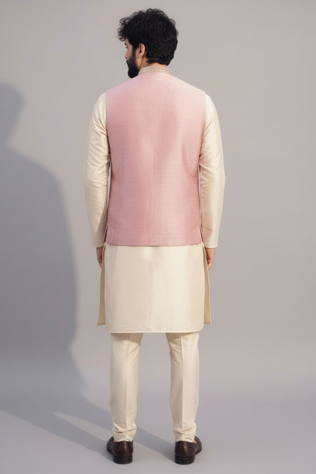 Blush Pink Embroidered Nehru Jacket Kurta Set for Men – Wedding & Festive Wear