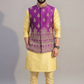 Purple Embroidered Nehru Jacket with Yellow Kurta Set for Men – Festive & Wedding Wear