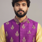 Purple Embroidered Nehru Jacket with Yellow Kurta Set for Men – Festive & Wedding Wear