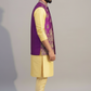 Purple Embroidered Nehru Jacket with Yellow Kurta Set for Men – Festive & Wedding Wear