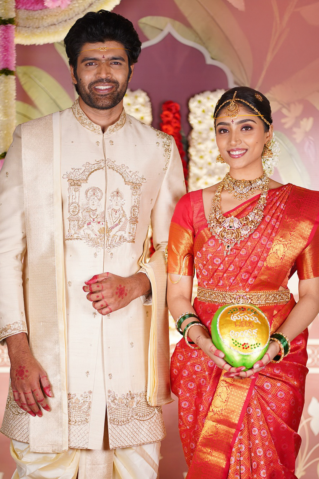 Ivory Men's Wedding Sherwani  with Sita Ram Embroidery