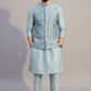 Sky Blue Embroidered Nehru Jacket Kurta Set for Men – Wedding & Festive Wear
