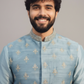 Sky Blue Embroidered Nehru Jacket Kurta Set for Men – Wedding & Festive Wear