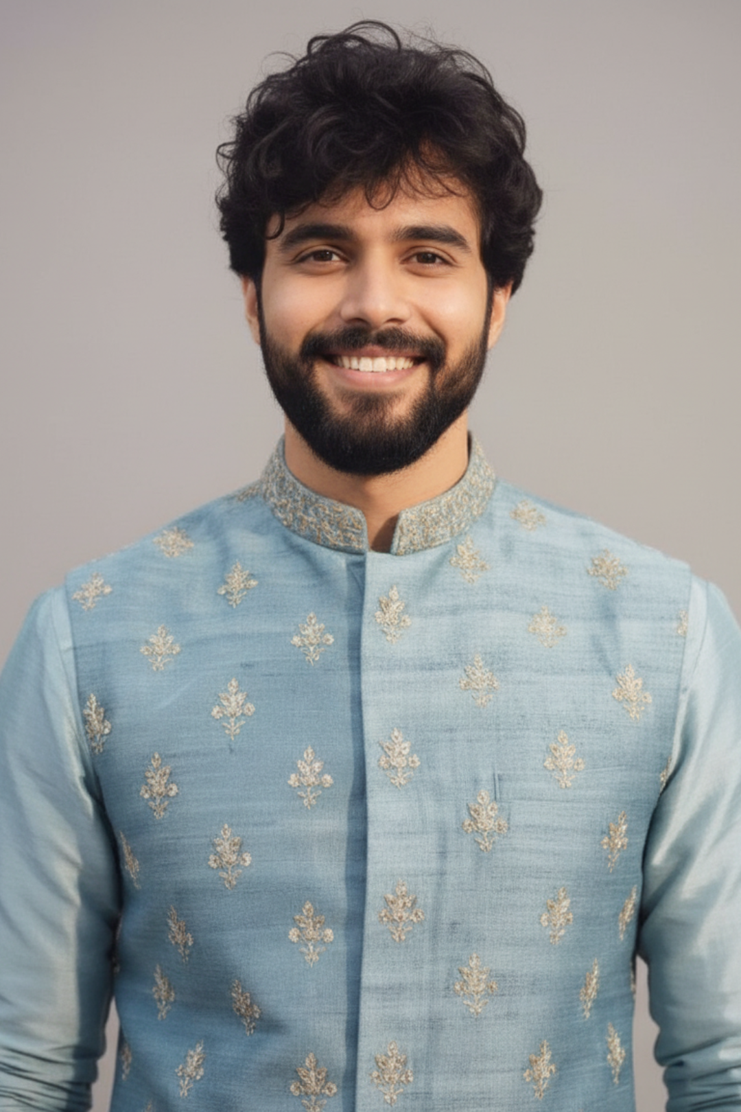Sky Blue Embroidered Nehru Jacket Kurta Set for Men – Wedding & Festive Wear