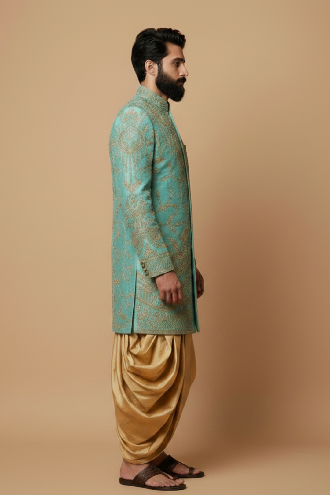 Men’s Sea Green Heavy Embroidered Sherwani Set – Royal Designer Wedding Wear