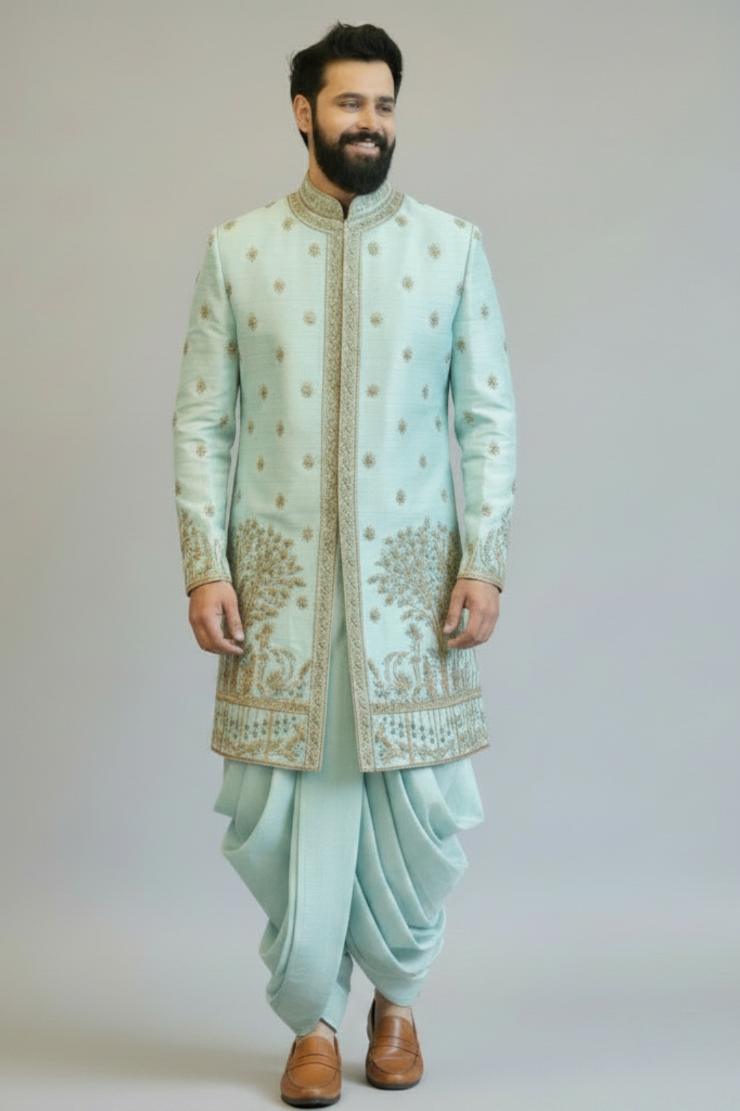 Mint Green Embroidered Sherwani for Men – Designer Wedding & Festive Ethnic Wear