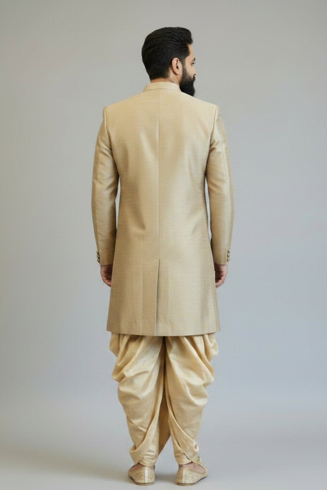 Men’s Beige Embroidered Sherwani Set – Premium Wedding & Festive Indo-Western Outfit