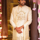 Ivory Men's Wedding Sherwani  with Sita Ram Embroidery