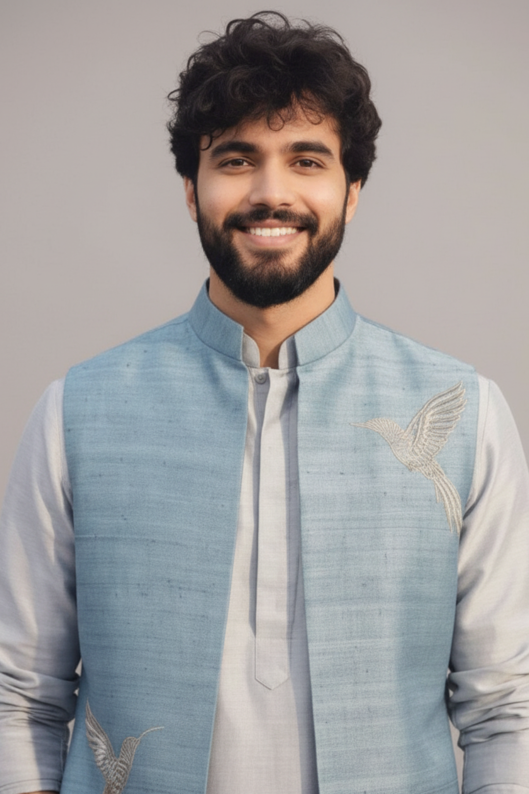 Powder Blue Nehru Jacket Kurta Set for Men – Wedding & Festive Wear
