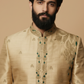 Men’s Beige Embroidered Sherwani with Green Stone Detailing – Luxury Wedding & Festive Wear