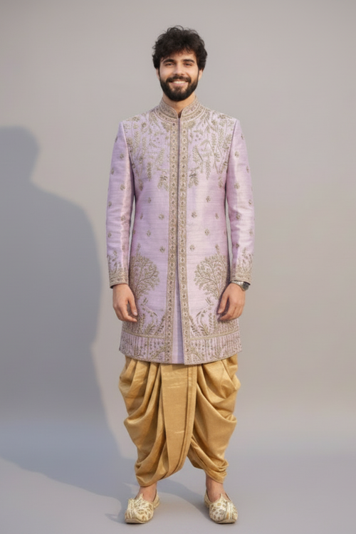 Men’s Blush Pink Embroidered Sherwani Set – Luxury Designer Wedding & Groom Wear
