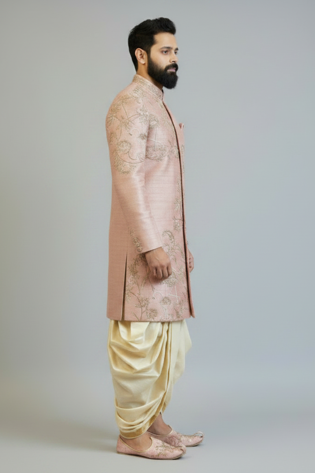 Men’s Blush Pink Embroidered Sherwani Set – Luxury Designer Wedding & Groom Wear