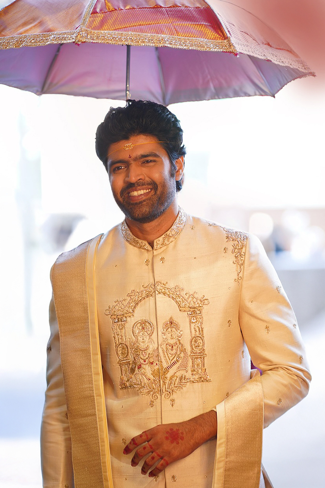 Ivory Men's Wedding Sherwani  with Sita Ram Embroidery