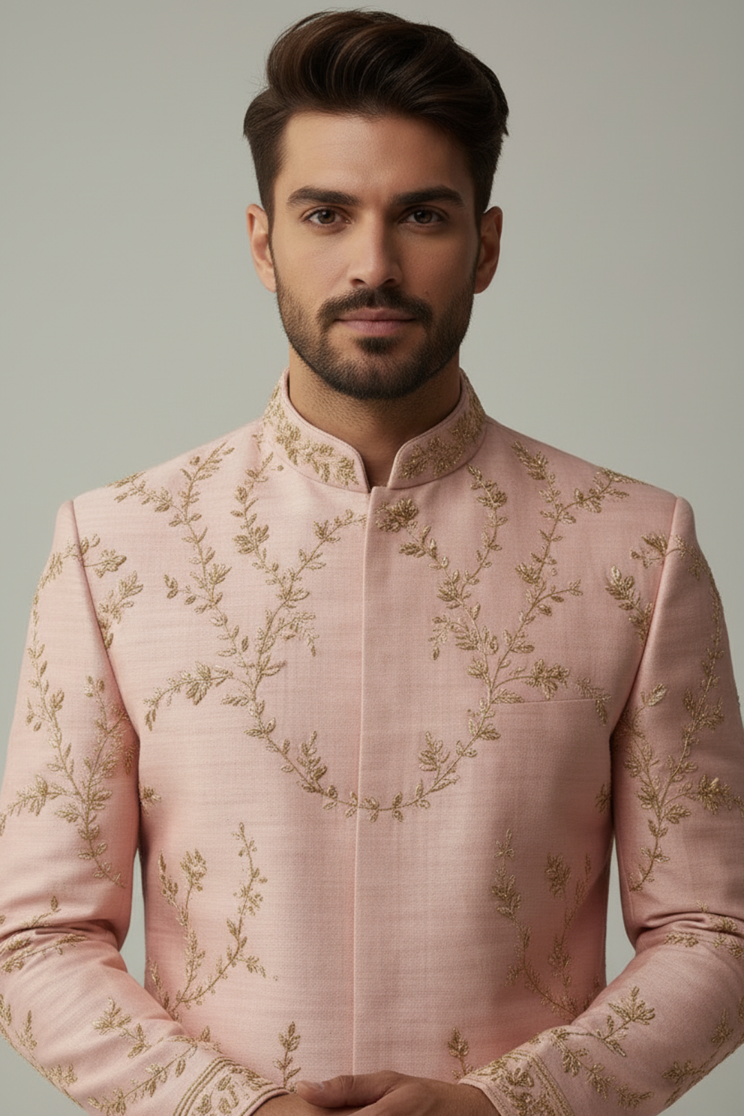Blush Pink Embroidered Sherwani Set for Men – Premium Wedding & Festive Wear