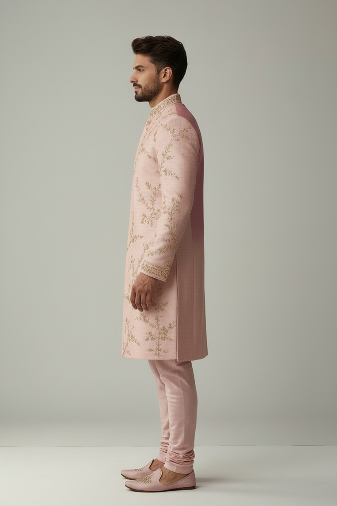 Blush Pink Embroidered Sherwani Set for Men – Premium Wedding & Festive Wear