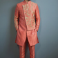 Men’s Coral Pink Embroidered Indo-Western Set – Designer Wedding & Festive Ethnic Wear