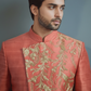 Men’s Coral Pink Embroidered Indo-Western Set – Designer Wedding & Festive Ethnic Wear