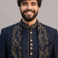 Luxury Navy Blue Embroidered Indo Western for Men – Royal Reception & Wedding Wear