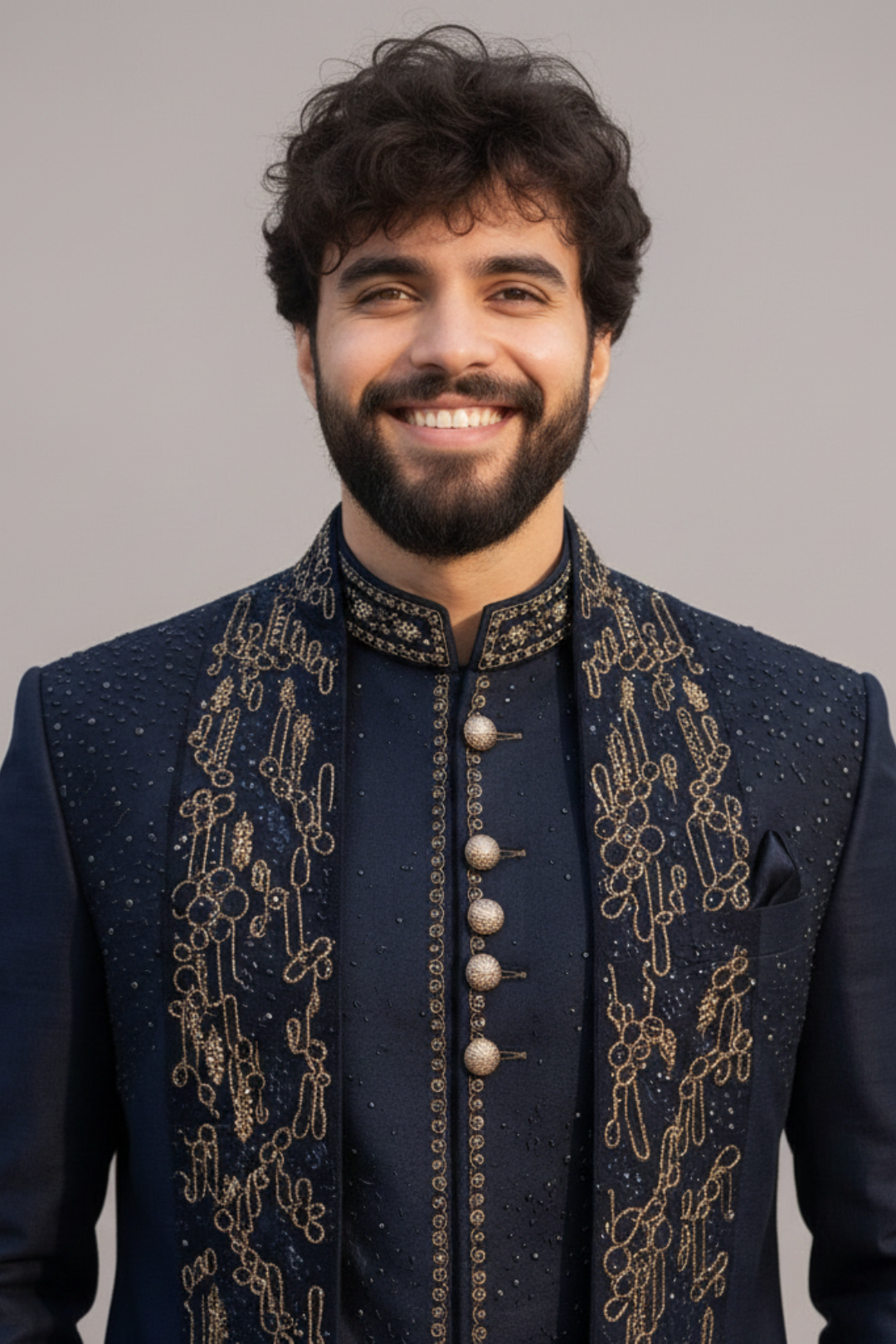 Luxury Navy Blue Embroidered Indo Western for Men – Royal Reception & Wedding Wear