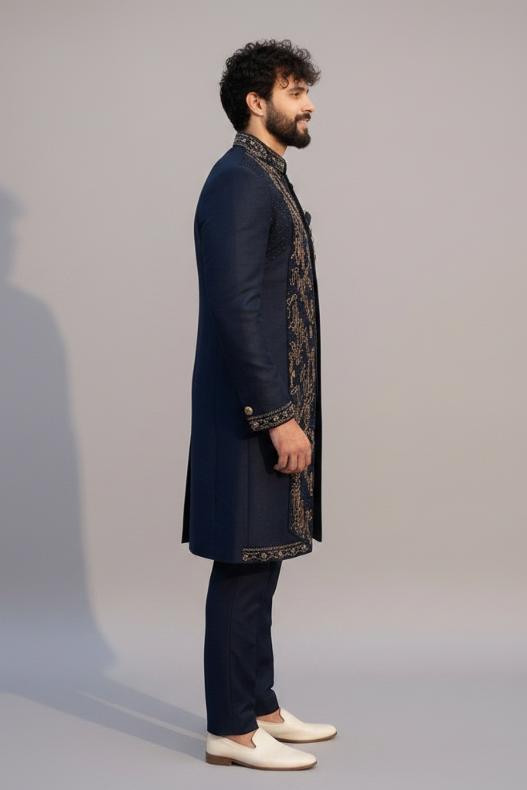 Luxury Navy Blue Embroidered Indo Western for Men – Royal Reception & Wedding Wear
